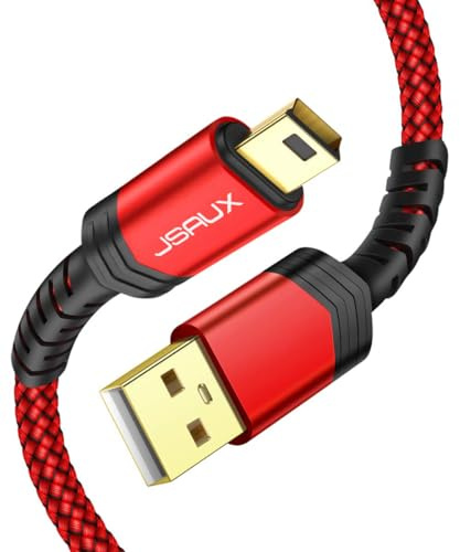 JSAUX Mini USB Kabel, USB 2.0 A auf Mini B, 3M, Rot | USB 2.0 Datensync, Nylon-geflochten, vergoldete Stecker, für GoPro Hero 3+, Kameras, PS3-Controller und Garmin GPS