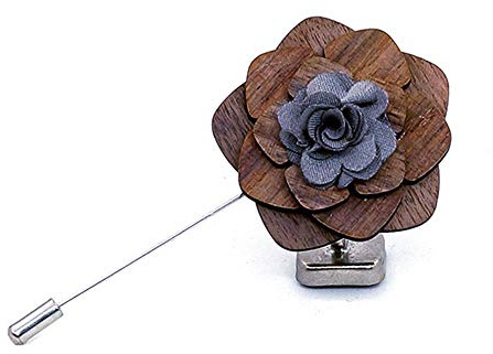 Uteruik Broche en bois Fleur Boutonnière Corsage pour femme et homme Costume de smoking Veste, 1 pièce (#A)