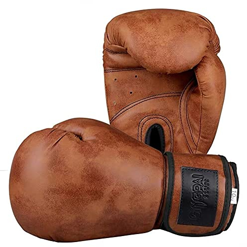 Boxhandschuhe Retro Style Erwachsene Kinder Männer und Frauen PU Leder Muay Thai MMA Sanda Fitness Kampfberuf Training Kampfhandschuhe 8OZ, 10OZ, 12OZ,Braun,8oz