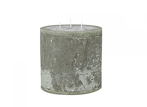 Chic Antique Macon rustikale Stumpenkerze versch.Farben und Größen Kerze Antik NEU Altarkerze Stumpenkerze 100% Paraffin Lange Brenndauer (Olive, 15 x 15 cm 3-Docht)