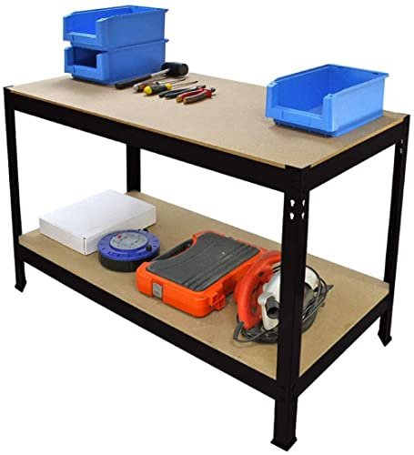 HH Home Hut Heavy Duty Garage Workbench - Ideal Workshop Table with Storage Shelving DIY Tools, Durable Racking Work Benches for Garages Shed Workshops 1200mm x 600mm x 900mm 200kg Load