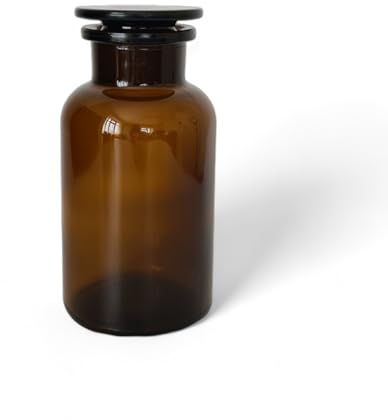 Avalon Cosmetic Packaging 500ml Amber Glass Apothecary Jar with Ground Glass Stopper | Vintage Refillable Container for Herbs, Spices, Oils, and Decorative Storage
