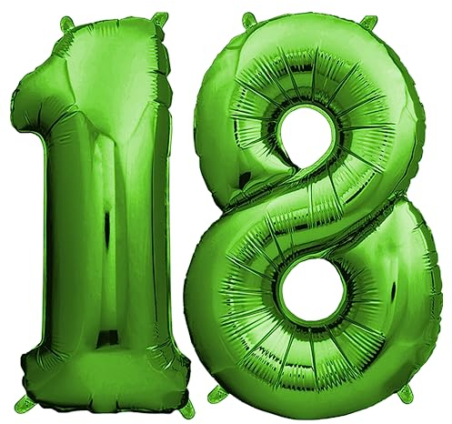 envami® Palloncini Compleanno 18 Anni Verde 101 CM - Palloncino Numero 18 - Numeri Gonfiabili Compleanno - Decorazioni Compleanno - Palloncino 18 Anni Compleanno - Vola con l'Elio