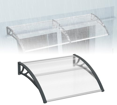 ACXIN Haustür Überdachung Pultbogenvordach Türdach Sonnenschutz aus Polycarbonat - versch. Farben - Vordach für Haustür Überdachung (100 x 120 cm, Grau)
