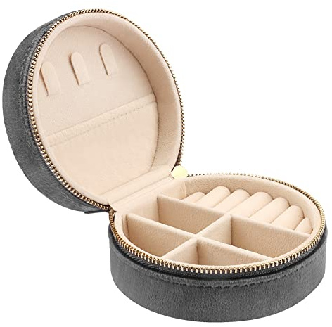 Casiwaft Kleines Reise Schmuckkästchen Samt, Kleine Schmuckkästchen Organizer für Mädchen Frauen, Mini Schmuck Organizer Aufbewahrung für Ringe Ohrringe Halskette Armbänder, Grau