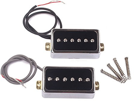P90 Pickup Set, Alnico V Single Coil Bridge & Neck Pickup per Les Paul P90 Style Humbucker Size Chitarra elettrica (nero argento)