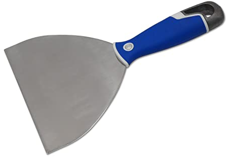 DEWEPRO Multifunktionsspachtel 150mm mit 3-Komponenten Softgriff - mit abdeckbarem PH2-Bit an der Griffspitze - Aluminiumspitze ermöglicht Markierungen an der Wand