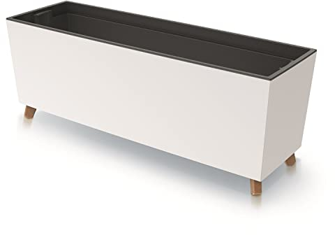 Prosperplast Urbi Case N - Fioriera con gambe e vaso interno, per interni ed esterni, rettangolare, resistente ai raggi UV, rettangolare, 77 x 23,5 x 30 cm, colore: Bianco