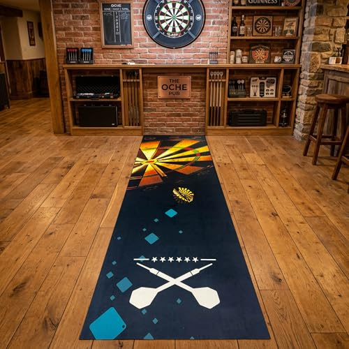 Teppich-Traum Matta dröm dartmatta 80 x 285 cm halkfri darttavla löpare golvskydd markerad vit kastlinje