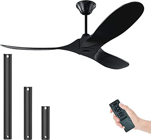 MSHENUED 60 inch Outdoor Ceiling Fan without Light, Modern Black Ceiling Fan, Natural Wood 3 Blade Ceiliing Fan with Remote, Large Outdoor Ceiliing Fans for Patios, Quiet DC Motor Fan