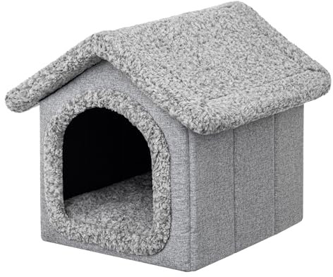 DOGGY Hundehütte Katzenhütte Hundehöhle Hundehaus Katzenhaus Hütte Höhle Hundekissen Katzenkissen Haustierhütte Indoor, Größe 1: 32x38x32 cm, Grau