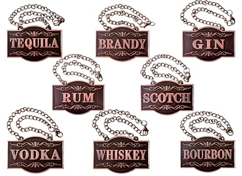 IcyPeak Decanter Tags - Liquor Tags (Set of 8,Textured Copper) Liquor Decanter Label:Gin,Vodka,Bourbon,Whiskey,Brandy,Rum,Scotch,Tequila - Tags for Liquor Bottle,Adjustable Chain,2.36 x 1.57 inches | Liquor Labels: Gin, Vodka, Bourbon, Whiskey, Brandy, Rum, Scotch, Tequila, Adjustable Chain, For Liquor Bottles