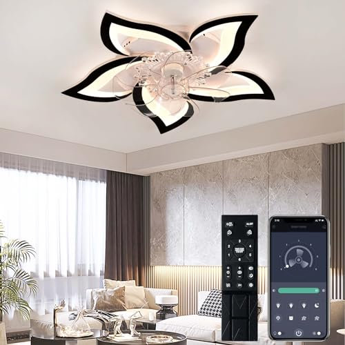 Design Créatif à 5 Lampes Ventilateurs de Plafond avec Lampe Intégrée, Reversible Silencieux 6 Vitesses avec Telecommande Lampe Ventilateur, Dimmable Ventilateur Plafonnier avec Lumiere-Noir