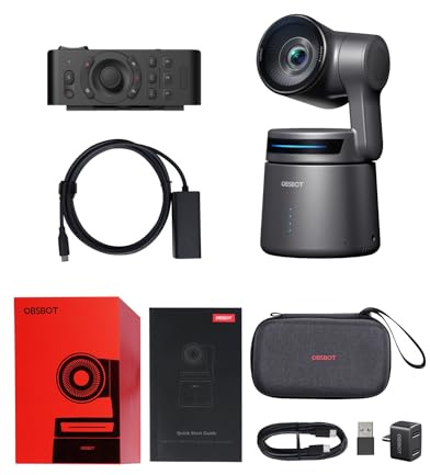 OBSBOT Tail Air Combo Adapter & Intelligenter Fernbedienung, AI Tracking PTZ-Kamera mit NDI-Unterstützung, intelligente App, HDMI/USB-C/WiFi Videokamera für Streaming, Kirche, Sport, etc.