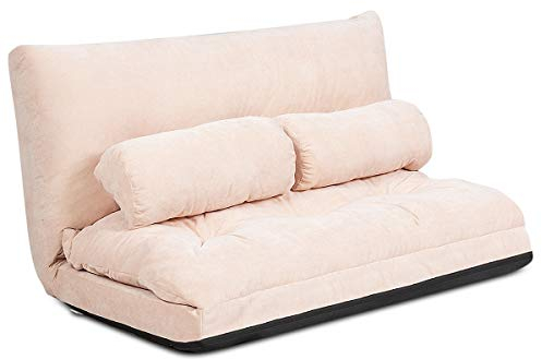 COSTWAY Klappbares Bodensofa, 3 in 1 Schlafsofa mit Schlaffunktion und Verstellbarer Rückenlehne, Sofabett mit 2 Lendenkissen, Klappsofa für Wohnzimmer & Schlafzimmer (Beige)