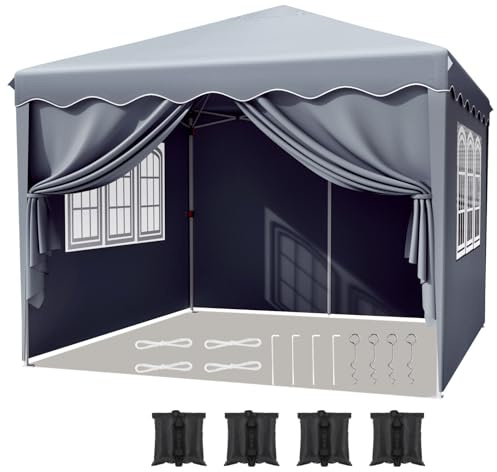 Pavillon 3x3m, Faltpavillon Wasserdicht Stabil Winterfest,Faltbar Gartenzelt,Falt Pavillon Zelt mit 4 Seitenwänden,Garten Partyzelt,UV Schutz 50+ Metall-Verstrebungen für Camping,Party (Grau)