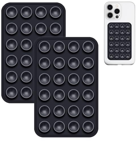 Anteel Lot de 2 Supports de téléphone à Ventouse en Silicone, adhésif en Silicone, antidérapant pour téléphone Portable, Support Solide pour Selfies et vidéos (Noir)