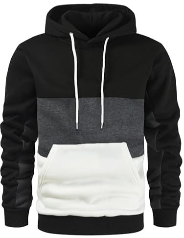 crazy bean Felpa Uomo con Cappuccio Manica Lunga Pullover Hoodie Combinazioni di Colori Uomo Maniche Lunghe Tinta Unita Felpe con Cappuccio per Casual Sportivo M-3XL(Nero,M)