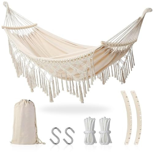 Hängematte Hängesessel Indoor Outdoor - XXL Übergroßer Hängematte 2 Personen max 440 lbs, Hängeschaukel mit Tasche Holzstange Hängematten Indoor für Patio Garten Terrasse Wohn- Schlafzimmer Terrasse