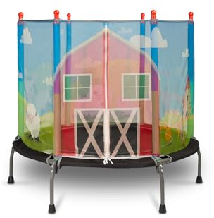 TOYZ - Trampolin Outdoor Kinder - Gartentrampolin für Kinder 3-6 Jahre bis 25kg - Mini Trampolin mit Schutznetz - Indoor & Outdoor Spielzeug ab 3 Jahre - 128 x 128 x 112 cm – Bauernhof