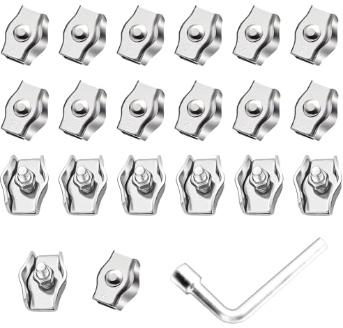 20 STK Drahtseilklemme M2, 304 Edelstahl Seilklemme Set, Drahtseilklemmen 3mm, Kabelklemmen, Drahtseil Clips Klemme für Stahlseil Drahtseil Wäscheleine Markise Fixiert, mit 7mm Schraubenschlüssel