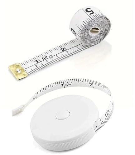 2 Pack Soft Body Measuring Tape, 60 Inch/1.5M Retractable Dual Sided Fabric Tape Measure for Sewing Tailor Craft Cloth Body Measurement, White