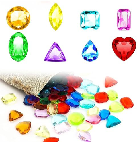 Edelsteine für Kinder, Acryl Diamanten, 64 Stück Diamanten Bunt Kinder,Diamantkristalle Transparent Edelsteine für Kindergeburtstag, Große Deko-Diamanten für Hochzeit Vasen Tischdeko,Gastgeschenke