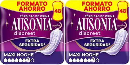 Ausonia Discreet Maxi Noche, 48 Compresas Incontinencia Mujer para Pérdidas de Orina, Extra Seguridad, Discreción Increíble (Paquete de 2)