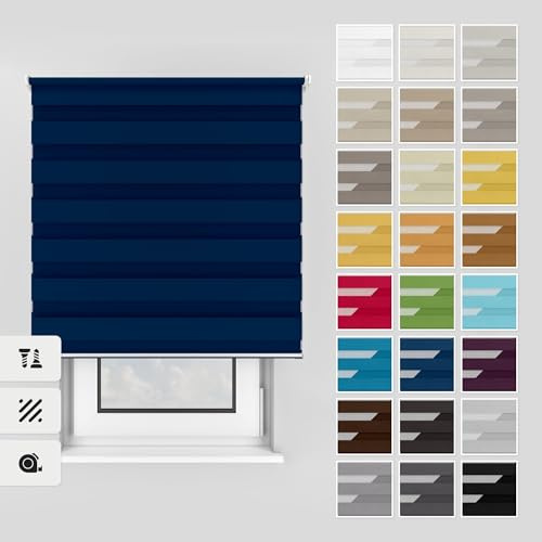 Estika Doppelrollo mit Bohren 80x150 cm Farbe: Sommernacht, Rollo Deckenmontage und Wandmontage Fenster rollos für innen, Jalousien Fenster, Tür Rollo