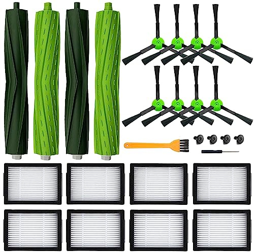 18 Pack Replacement Parts Accessories Compatible for iRobot Roomba i3 i3+ i7 i7+ i4 i6 i6+i8 i8+/Plus E5 E6 E7 J7 i5+j5+ I,E &J Series Vacuum Cleaner 2 Set of Roller Brush & 8 Filters & 8 Side Brushes