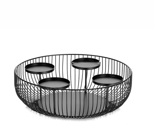 Gaxcent Adventskranz, Kerzenhalter Gestell für 4 Adventskerzen, Advent Kerzenständer für Stumpenkerzen, Tischdeko Weihnachten aus Metall in Schwarz, ⌀ 30 cm,Schwarz