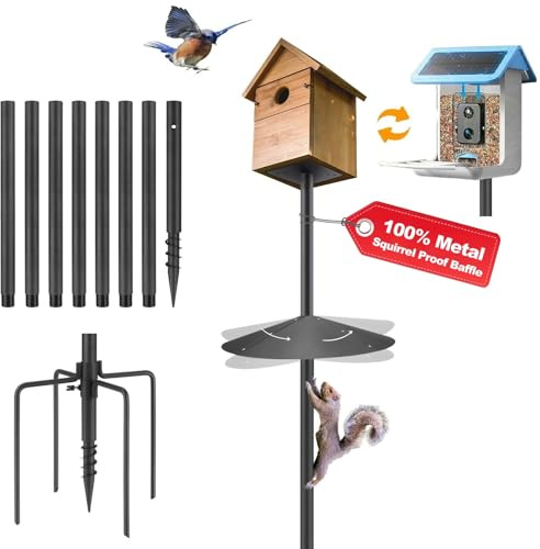 Intelligente Vogelfutterstation mit Schneckenanker für den Außenbereich, strapazierfähig, verstellbar, Vogelhaus-Ständer, Vogelhaus-Pfostenhalterungs-Set, Metall, Eichhörnchensichere Trennwand (kein