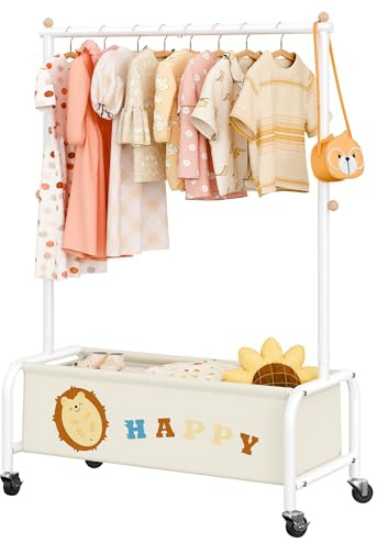 GRANNY SAYS Appendiabiti Bambini, Scaffale per Vestiti per Bambini con Ripiano di Stoccaggio, Scaffale per Vestiti per Bambini Autoportante per la Stanza dei Bambini della Scuola Materna, Beige
