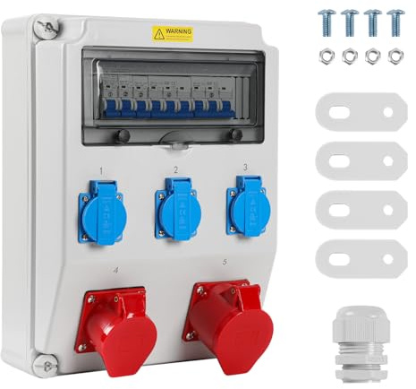 Hebitod verteilerkasten 1X32A 1X16A 3x230V, CEE-Steckdose 16/32A Stromverteiler mit Schutzschalter, Feldverteiler für Innen- und Außeneinsatz