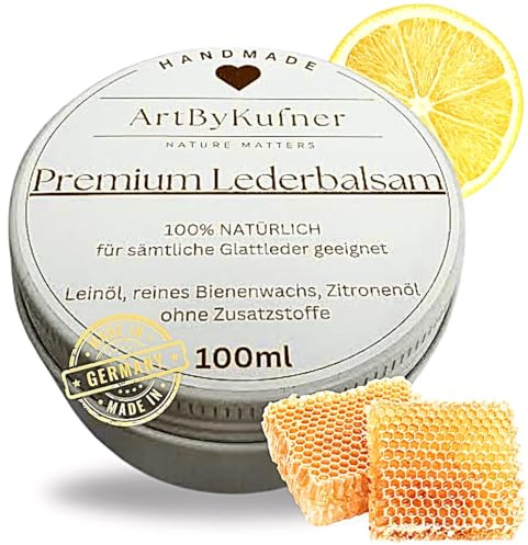 ARTBYKUFNER Premium Lederbalsam farblos, natürliche Lederpflege mit Bienenwachs, Lederwachs ohne Lösungsmittel, Lederfett schützt und nährt Leder von Auto, Möbeln, Schuhen, Taschen, Sattel uvm. 100 ml
