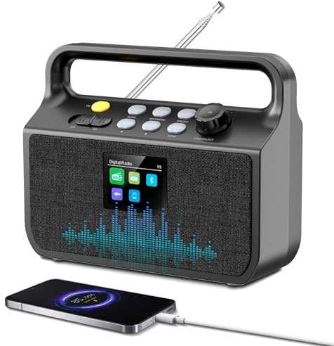 Radio portatile DAB con Bluetooth 2000 mAh, DAB+, radio digitale portatile AM/FM, display a colori 2.0, piccola radio da cucina