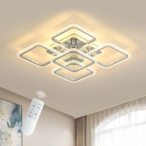 Osairous Lampadario Soffitto LED, 60CM Diametro Plafoniera LED in Acrilico, 72W Lampada da soffitto Moderno Paralume Quadrato per Soggiorno Camera da Letto Regolabile da 3000K-6500K