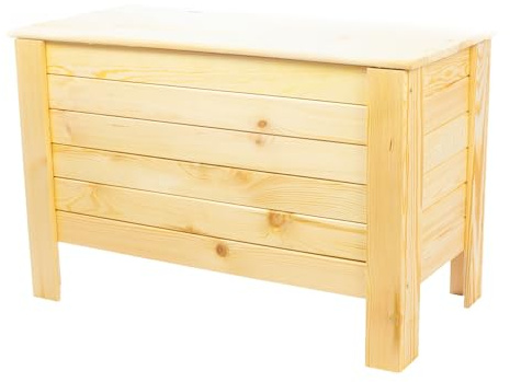 STOLMAK Gartenbox 80x52x40 cm Natur Kiefernholz Massiv Auflagenbox Kissenbox Gartentruhe Holztruhe Aufbewahrungsbox Truhe Kiste 166 l