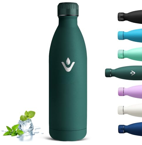 Grsta Botella Agua Acero Inoxidable, Sin BPA Botella Termica 1 litro, Prueba de Fugas Termo, Mantiene 24H Frio/12H Calor, Reutilizable Cantimplora Termica, Botella Agua Gimnasio para Viaje, Sport, Gym
