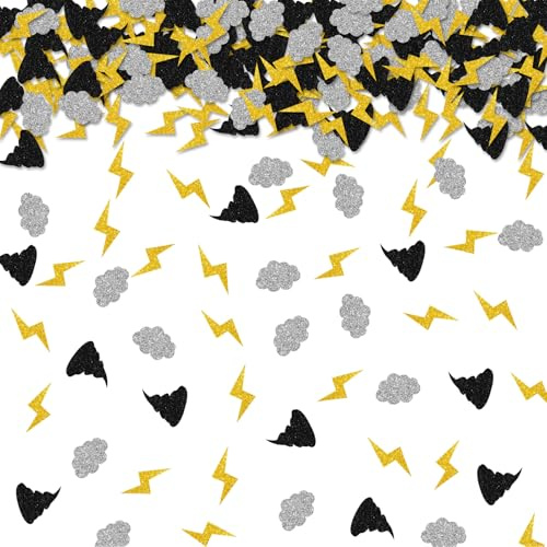 100pcs Tornado Confetti, Black Glitter Twonado Table Confetti, Cloud Lightning Bolt Paper Scatters, Weather Themed Birthday/Baby Shower Party Table Decoration