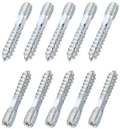 sourcing map Bulloni M8, lunghezza 50 mm, bulloni a doppia testa, 8 mm, viti autofilettanti filettate per montaggio di giunti per mobili in legno, confezione da 10