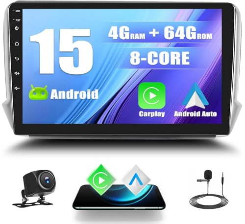4G+64G 8 Núcleos GOHHDL Autorradio Android 2 DIN para Peugeot 208/2008 (2012-2018), Pantalla táctil de 10.1 Pulgadas con GPS, WiFi, Ecualizador, Bluetooth, Radio FM/RDS, SWC, cámara de reversa y Mic
