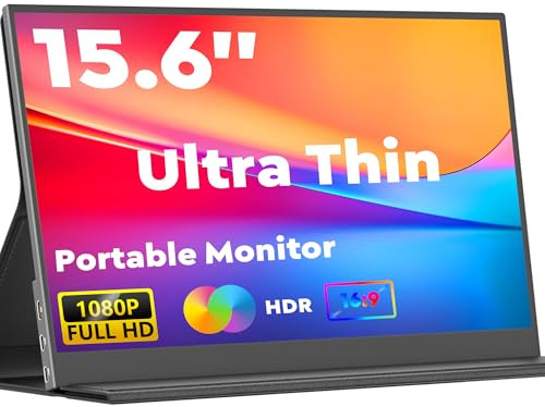 Zidreke Portable Monitor (Ultra-thin), 15.6 1080P FHD IPS Laptop Screen Extender Monitor, Plug&Play, Built-in Dual Speakers, Second Screen for Laptop/PC/Mac/PS45/X-bo with USB C & Smart Cover