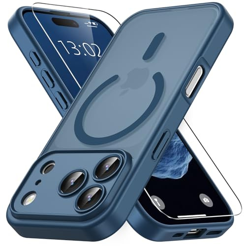 Vansdon Funda Magnética para iPhone 17 Pro con 1 Piezas Cristal Templado, Compatible con Magsafe, Protección contra caídas de Grado Militar, Carcasa translúcida Mate Ultrafina-Azul Oscuro