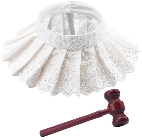 CRASPIRE Halloween domare kostym tillbehör set med vit spets falsk krage mini trägavel för RBG fest vuxen drama rollspel cosplay utklädning kostymer teatraliska föreställningar presenter