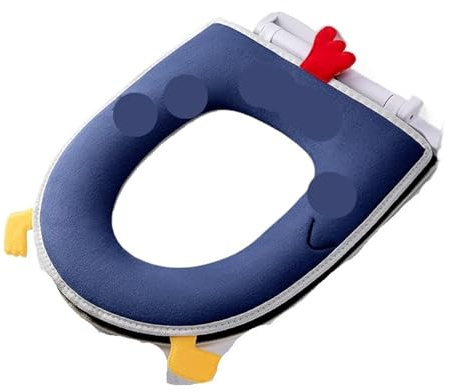 Winter Home Soft with Toilet Mat Zipper Cute Toilet Seat Pad Loo Warm Cover Embroidered Lavatory Seat Covers Reusable WC Cushion(Dark Blue)