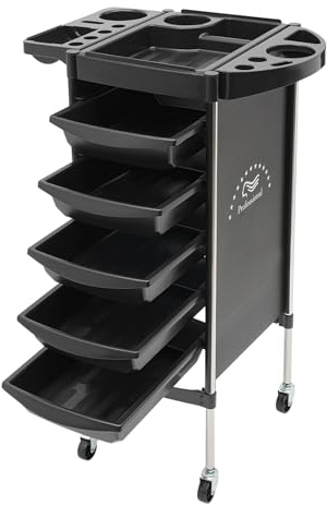 Frisörvagn vagn med 5 lådor, 6-stegs förvaringsvagn, 36 x 36 cm, upp till 15 kg per nivå, för salong, skönhet, kontor och hushåll
