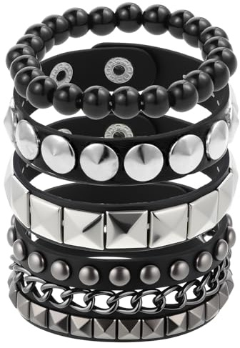 Vin Beauty 4 Pcs Leather Studded Bracelets for Men Women, Punk Leather Rock Studded Bracelets Emo Punk Rock Leathers Goth Jewelry for Vintage Outfits