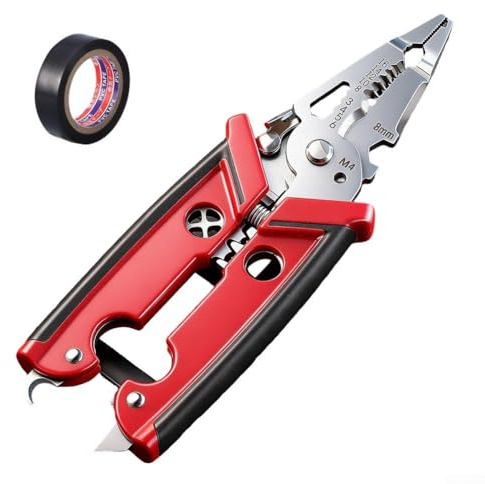 Yhenlovtt Pinza spelafili multifunzione 18 in 1 per elettricisti, strumento di riparazione in acciaio al vanadio con lame sostituibili, taglierina ergonomica e multifunzione per cavi (16 cm) (con