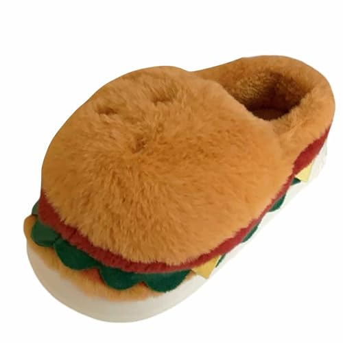 Pantuflas para Mujer Invierno,Zapatillas Casa Felpa,Pantuflas de Invierno acogedoras con diseño de Hamburguesa, Totalmente Cerradas y peludas, para otoño, cómodas y cálidas, para Parejas (Yellow, 41)